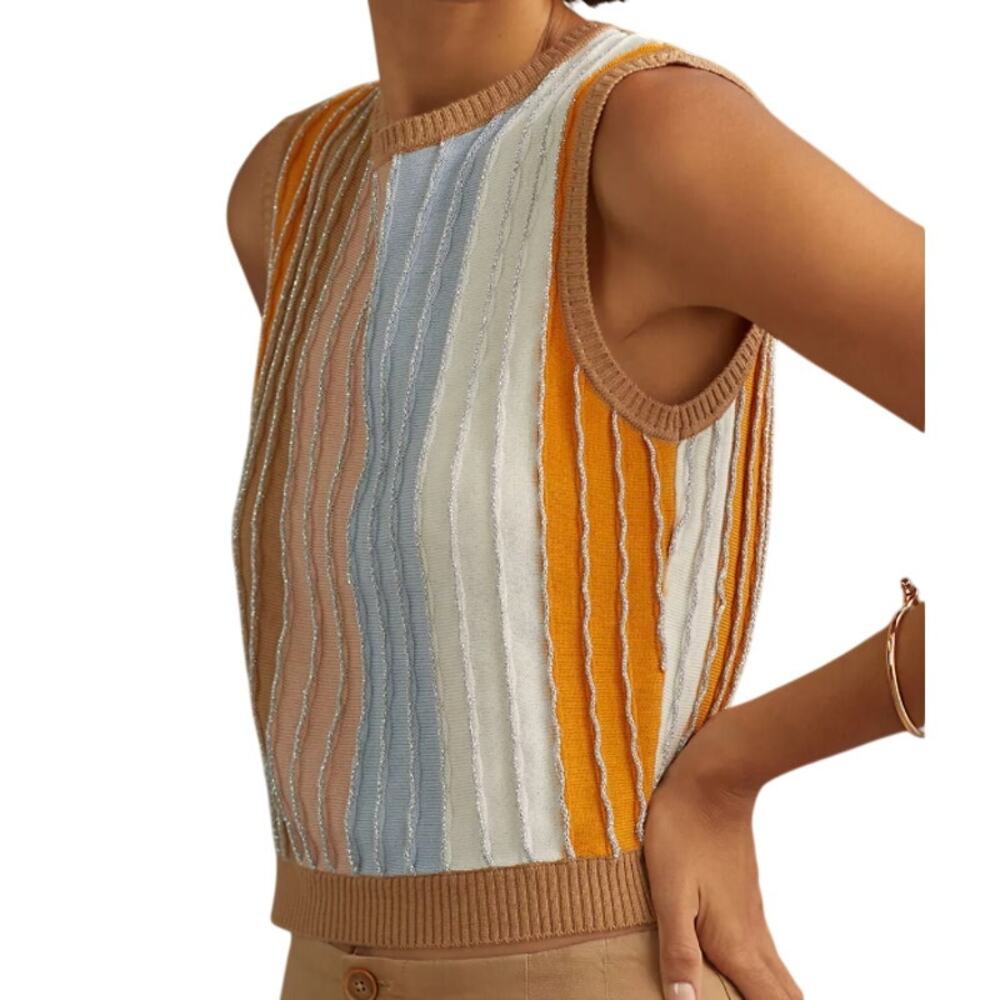 Anthropologie Eva Franco Shimmer Stripe Cropped Sleeveless Color Block Sweater